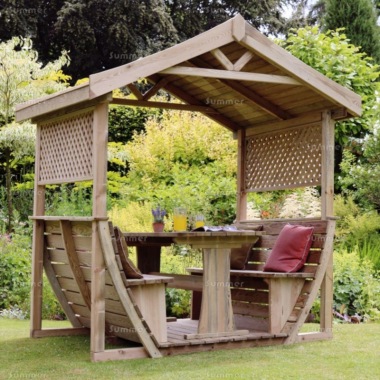 Pressure Treated Gazebo 966 - Integral Benches and Table, PEFC Certified Pressure Treated Gazebo 966 - Integral Benches and Table, PEFC Certified