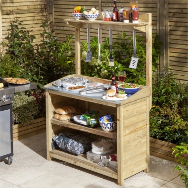 Pressure Treated Wooden Barbecue Table 121 - Steel Table Top, PEFC Certified Pressure Treated Wooden Barbecue Table 121 - Steel Table Top, PEFC Certified