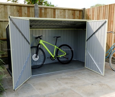 Pent Metal Bike Shed 181 - Hinged Double Doors, Galvanized Steel Pent Metal Bike Shed 181 - Hinged Double Doors, Galvanized Steel