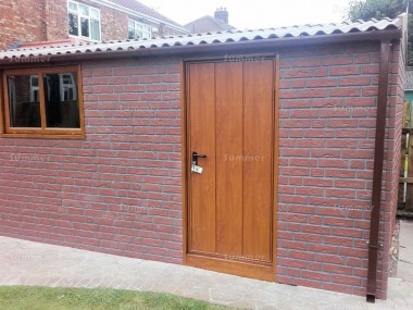 Brick Apex Concrete Shed 895 - Woodgrain Window, Fascias and Door Brick Apex Concrete Shed 895 - Woodgrain Window, Fascias and Door