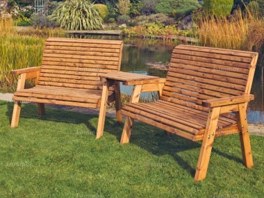 4 Seater Companion Set 735 - Angled Tray, Chunky Framing, Brown Finish
