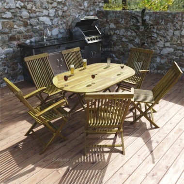 6 Seater Teak Dining Set 185 - Folding Chairs, Folding Table