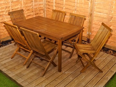 6 Seater Teak Dining Set 190 - Folding Chairs, Rectangular Table