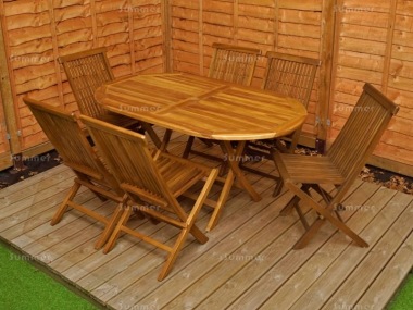 6 Seater Teak Dining Set 191 - Folding Chairs, Folding Table