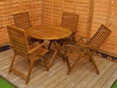 4 Seater Teak Dining Set 205 - Reclining Chairs, Round Table