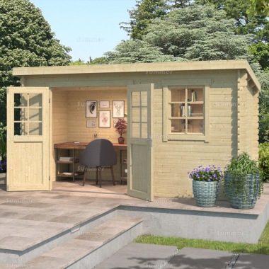 Pent Roof 28mm Log Cabin 620 - Double Door, PEFC Certified Pent Roof 28mm Log Cabin 620 - Double Door, PEFC Certified