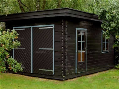 Wooden Log Garage 314 - Pent, Hinged Doors