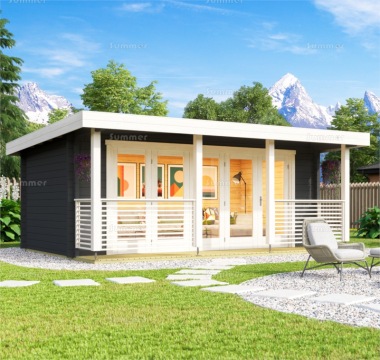 Pent Roof 70mm Log Cabin 094 - Bi-Fold Door, FSC® Certified Pent Roof 70mm Log Cabin 094 - Bi-Fold Door, FSC® Certified