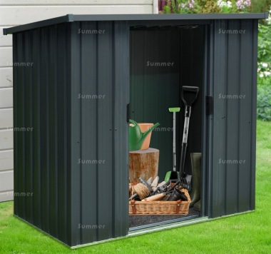 Pent Metal Shed 416 - Sliding Doors, Galvanized Steel Pent Metal Shed 416 - Sliding Doors, Galvanized Steel