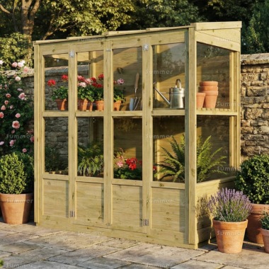 Wooden Pent Greenhouse 295 - Part Boarded, Hinged Double Doors Wooden Pent Greenhouse 295 - Part Boarded, Hinged Double Doors