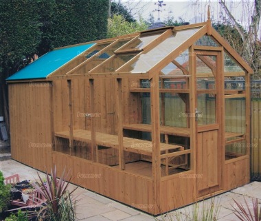 Thermowood Wooden Greenhouse 213 - Built In Shed, Fitted Free Thermowood Wooden Greenhouse 213 - Built In Shed, Fitted Free