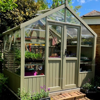 Painted Wooden Greenhouse 546 - Toughened , Fitted Free Painted Wooden Greenhouse 546 - Toughened , Fitted Free
