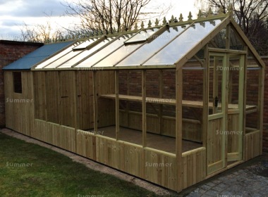 Pressure Treated Greenhouse 578 - Toughened Glass, Built In Shed, Fitted Free Pressure Treated Greenhouse 578 - Toughened Glass, Built In Shed, Fitted Free