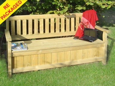 Repackaged 3 Seater Storage Bench 214 - Pressure Treated, Hinged Lid