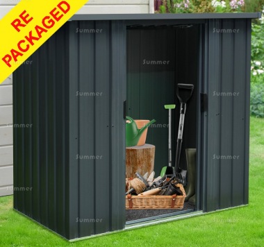 Repackaged Pent Metal Shed 416 - Sliding Doors, Galvanized Steel