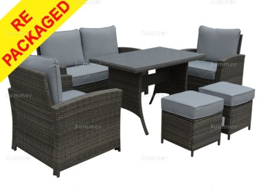Repackaged 6 Seater Rattan Dining Set 624 - Steel Frame, 100mm Cushions Repackaged 6 Seater Rattan Dining Set 624 - Steel Frame, 100mm Cushions
