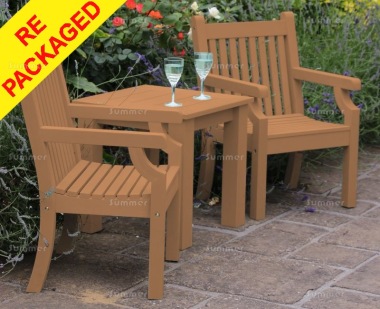 Repackaged Synthetic Wood 2 Seat Bistro Set 260 - Teak Finish, Maintenance Free