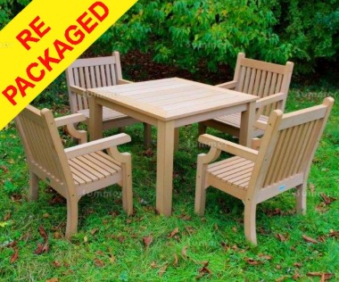 Repackaged Synthetic Wood 4 Seat Dining Set 250 - Teak Finish, Maintenance Free